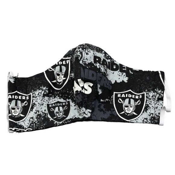 set of 2 handmade facemask elastic straps ears raiders black white 9" long new - Picture 1 of 6